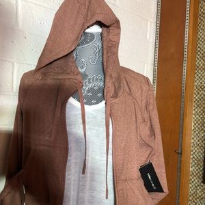 YOGA -LIC-IOUS Size Large Cappuccino long Sleeve hoody with tie and front pocket